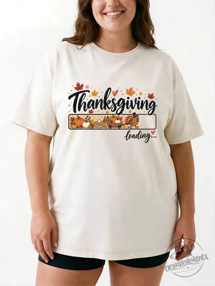 Thanksgiving Loading Bar Autumn Leaves Pumpkins Pie Graphic T-Shirt